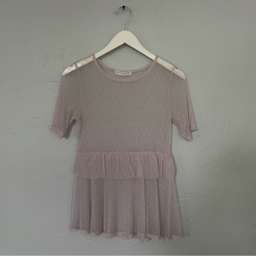 Potter's Pot Pink Ruffled Short Sleeve Sheer Blouse Fairy Fairycore Fae Peplum